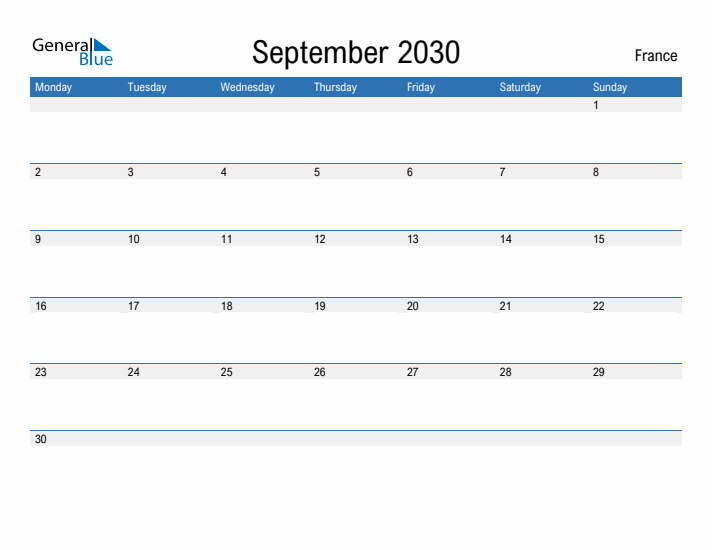 Fillable September 2030 Calendar