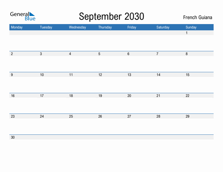 Fillable September 2030 Calendar