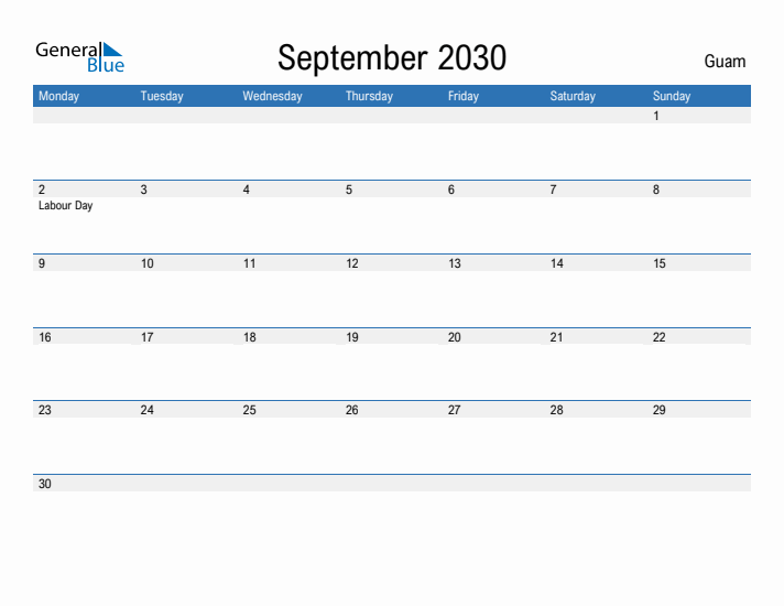 Fillable September 2030 Calendar