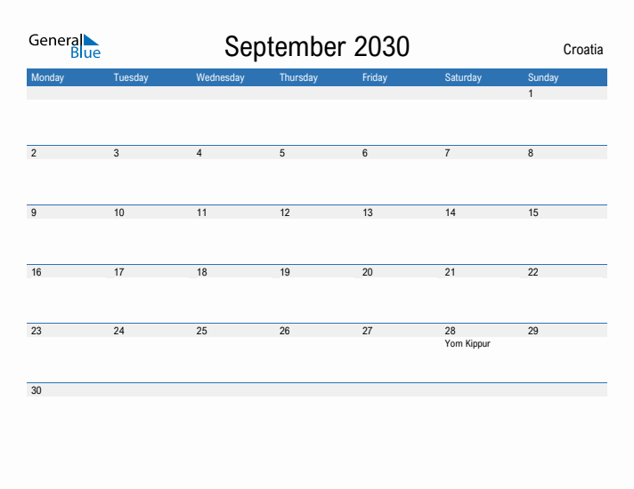 Fillable September 2030 Calendar