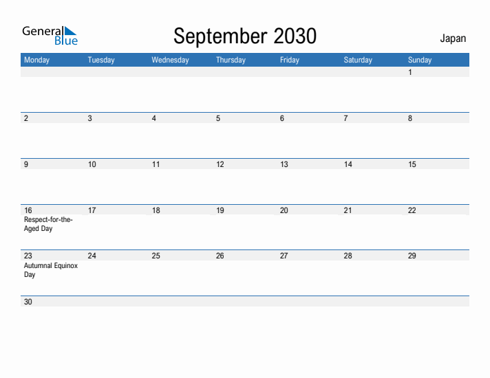 Fillable September 2030 Calendar