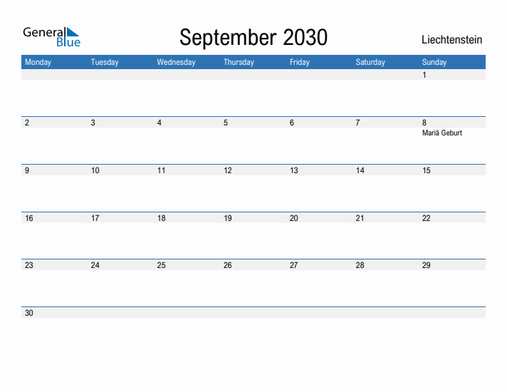 Fillable September 2030 Calendar