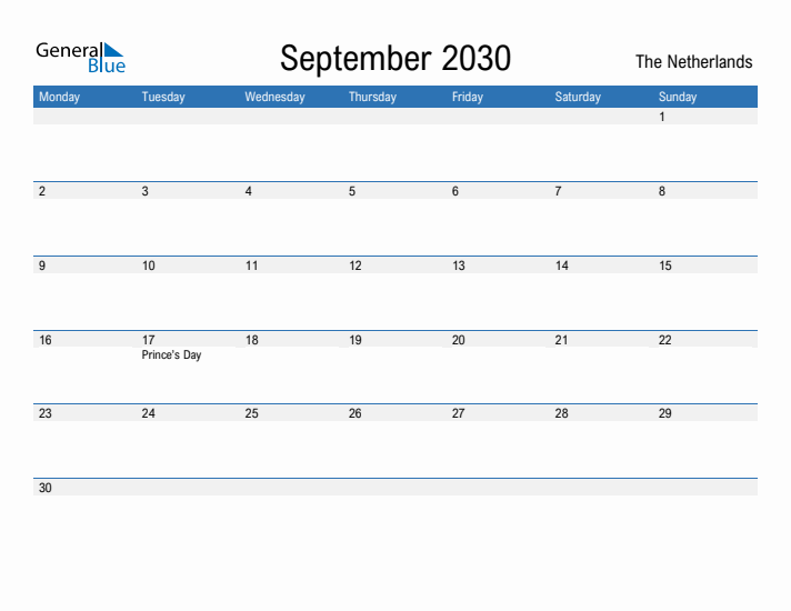 Fillable September 2030 Calendar