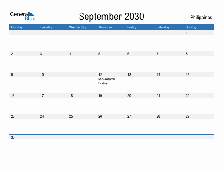 Fillable September 2030 Calendar