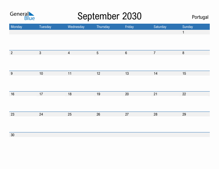 Fillable September 2030 Calendar