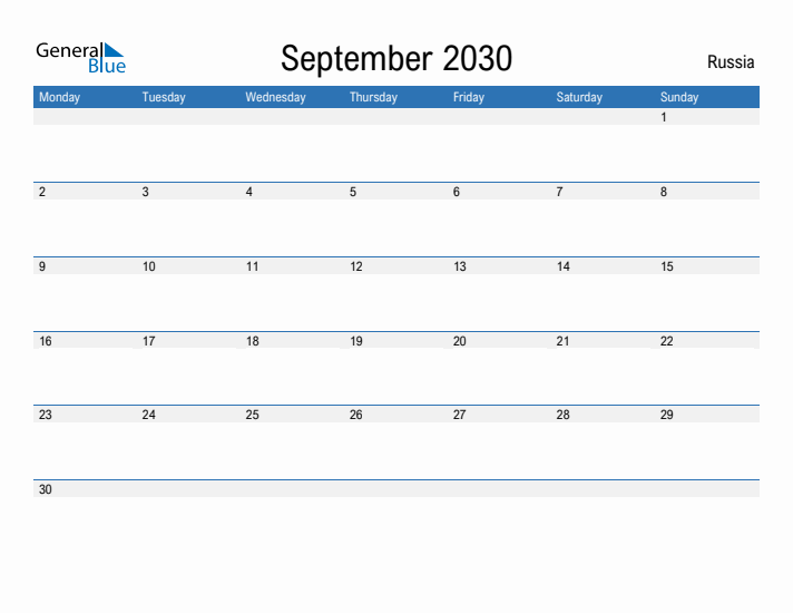 Fillable September 2030 Calendar