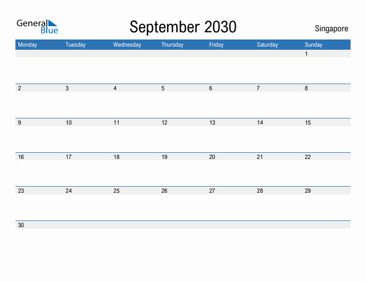 Fillable September 2030 Calendar