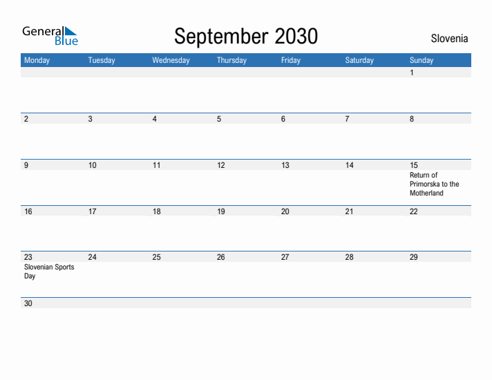 Fillable September 2030 Calendar