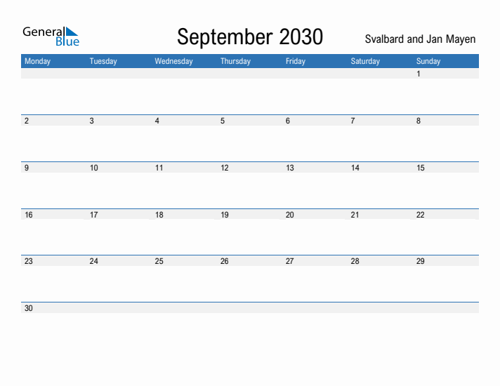 Fillable September 2030 Calendar