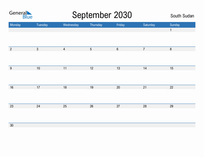 Fillable September 2030 Calendar