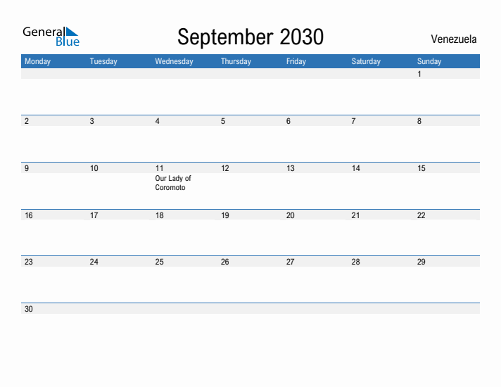 Fillable September 2030 Calendar