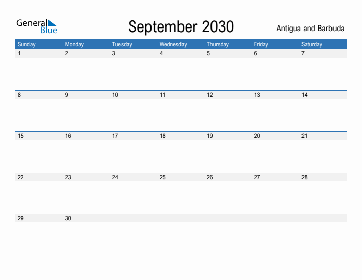 Fillable September 2030 Calendar