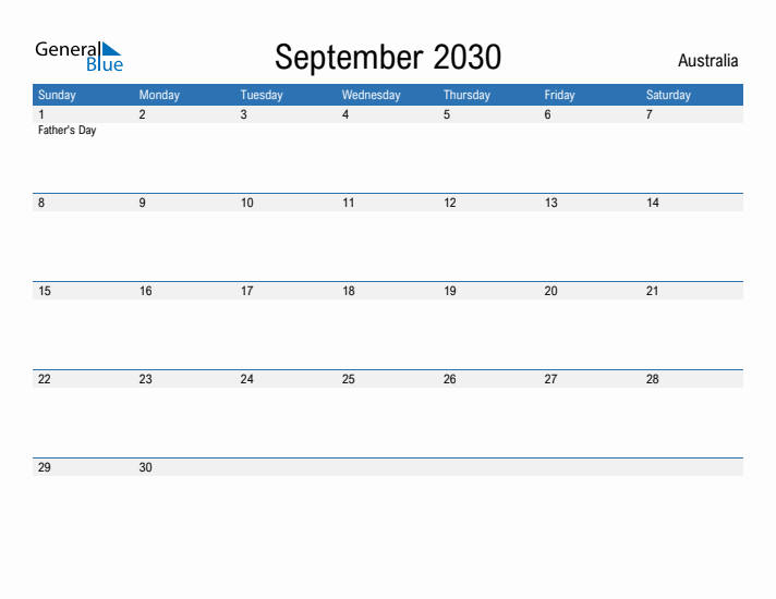 Fillable September 2030 Calendar