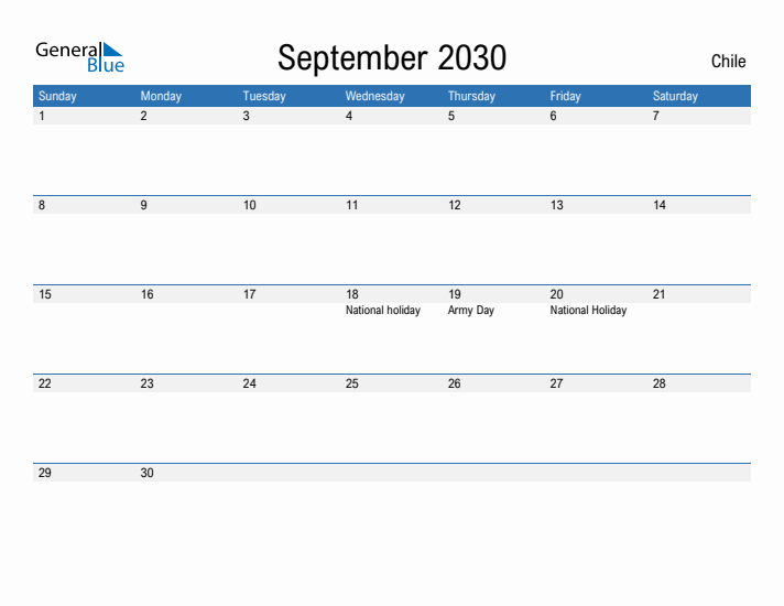 Fillable September 2030 Calendar