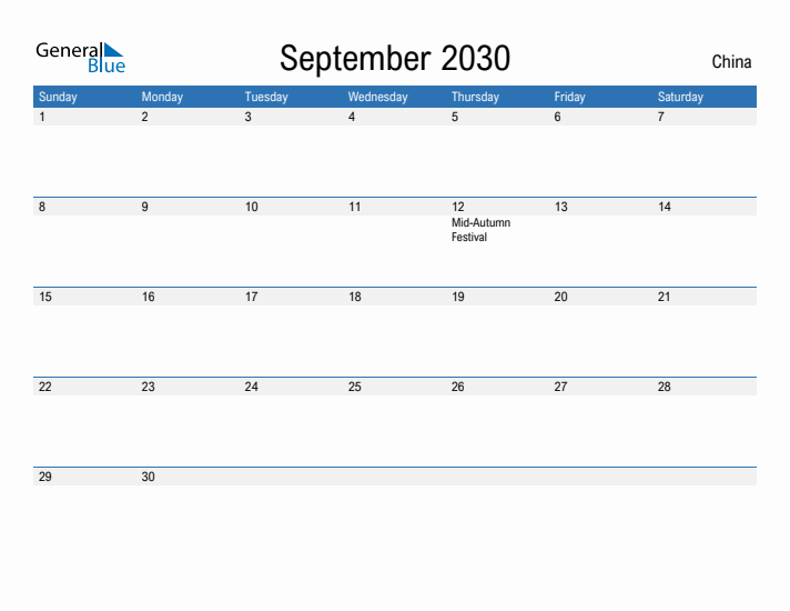 Fillable September 2030 Calendar