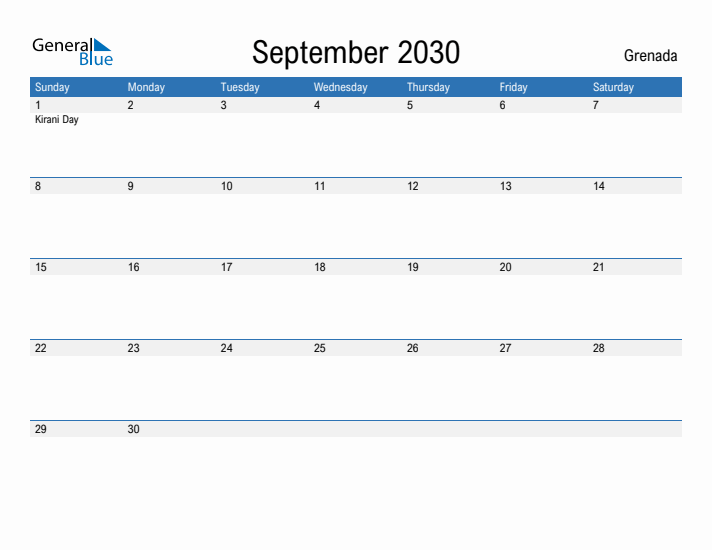 Fillable September 2030 Calendar