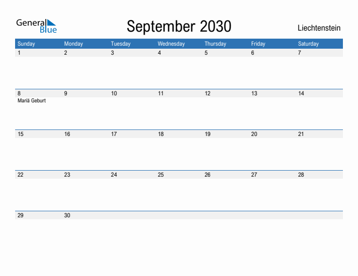 Fillable September 2030 Calendar