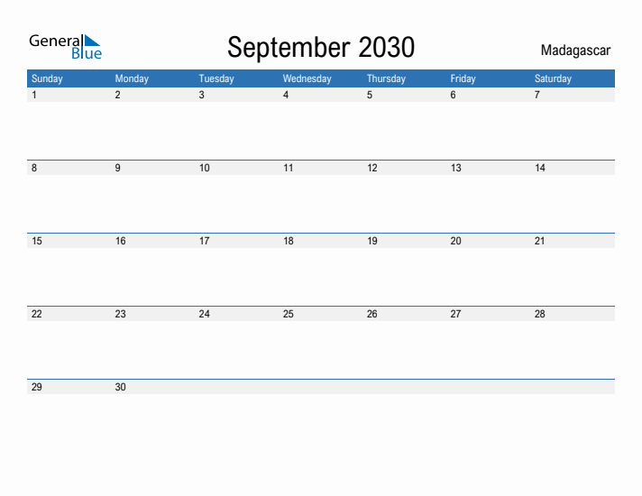 Fillable September 2030 Calendar