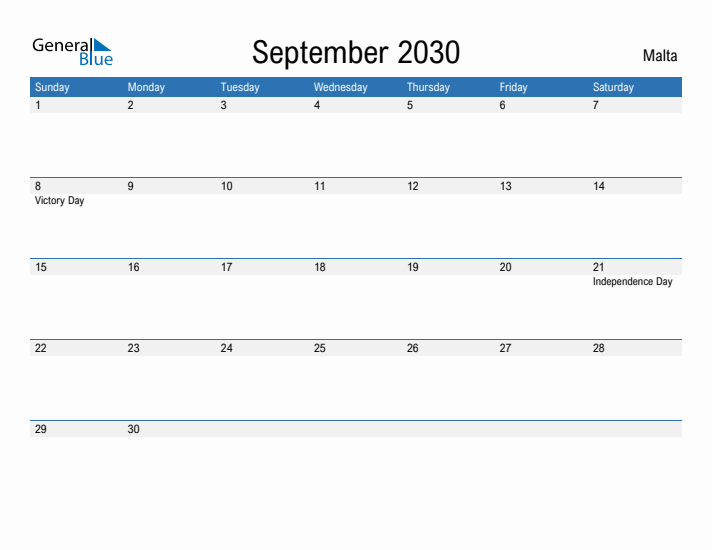 Fillable September 2030 Calendar