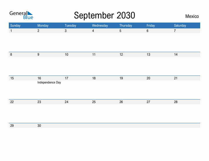 Fillable September 2030 Calendar