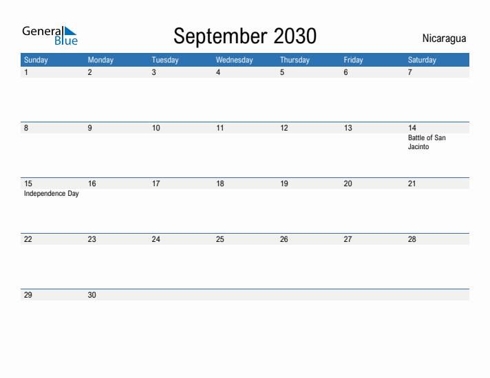 Fillable September 2030 Calendar