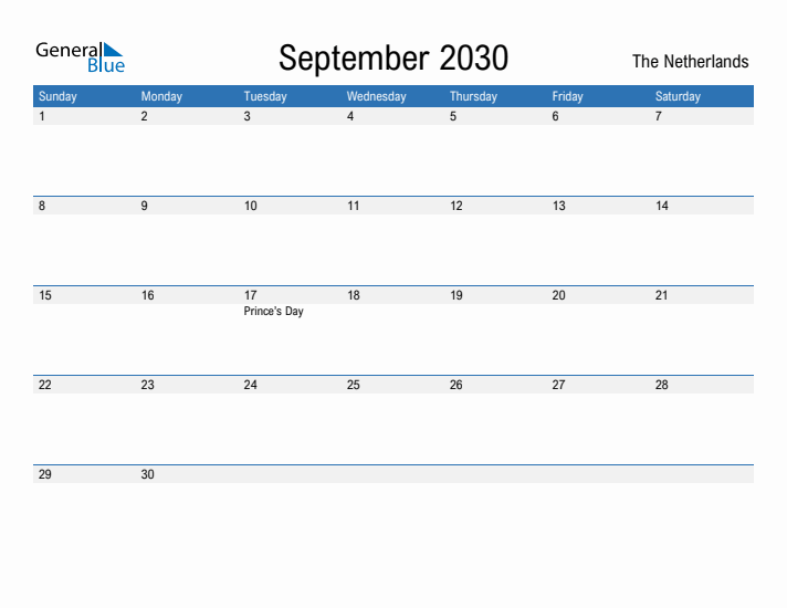 Fillable September 2030 Calendar