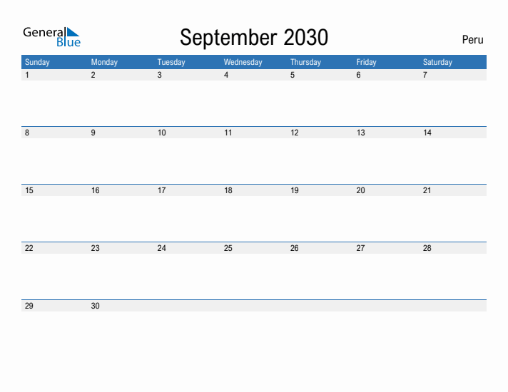 Fillable September 2030 Calendar