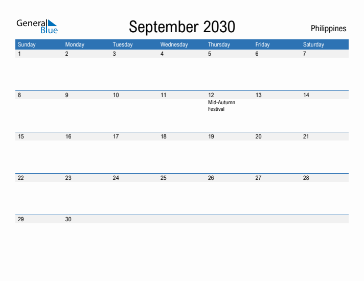 Fillable September 2030 Calendar