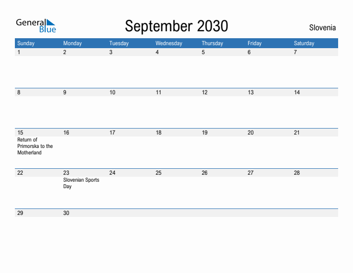 Fillable September 2030 Calendar