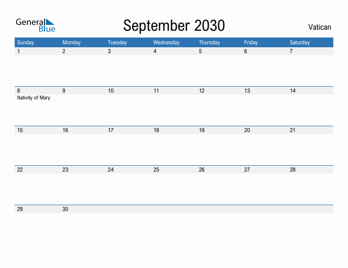 Fillable September 2030 Calendar