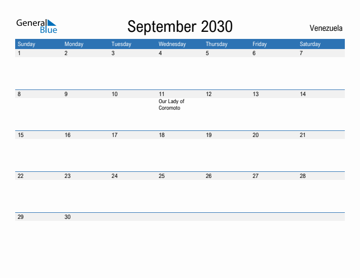 Fillable September 2030 Calendar