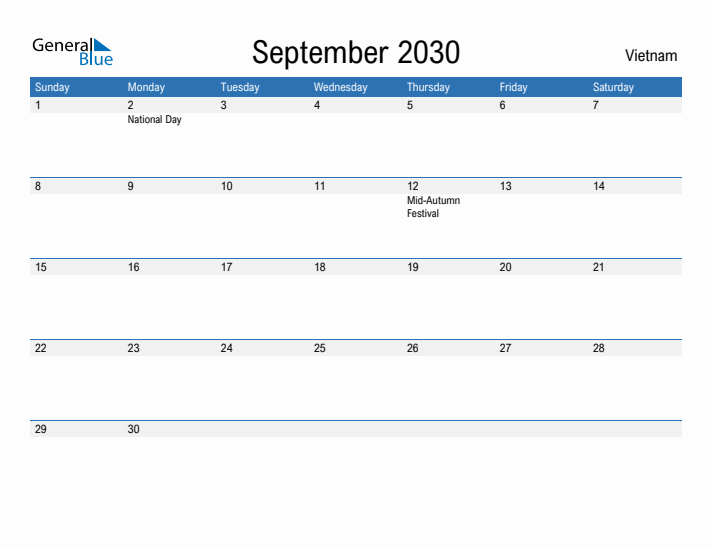 Fillable September 2030 Calendar