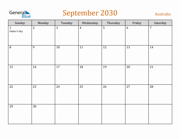 September 2030 Holiday Calendar with Sunday Start