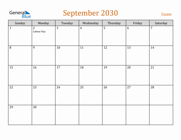 September 2030 Holiday Calendar with Sunday Start