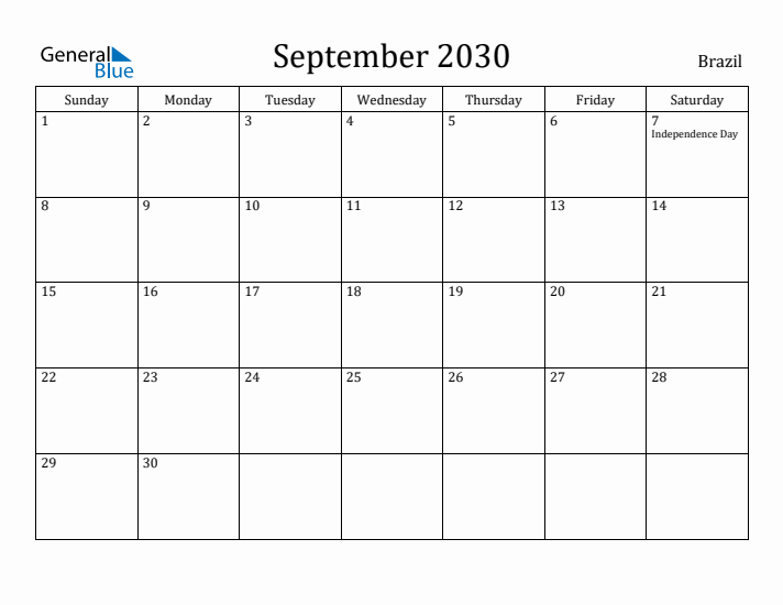 September 2030 Calendar Brazil