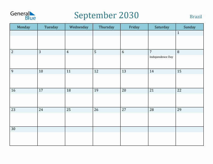 September 2030 Calendar with Holidays