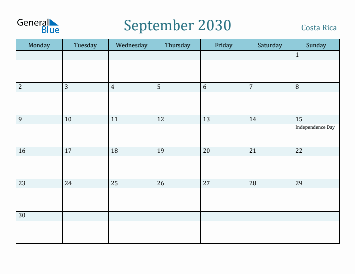 September 2030 Calendar with Holidays