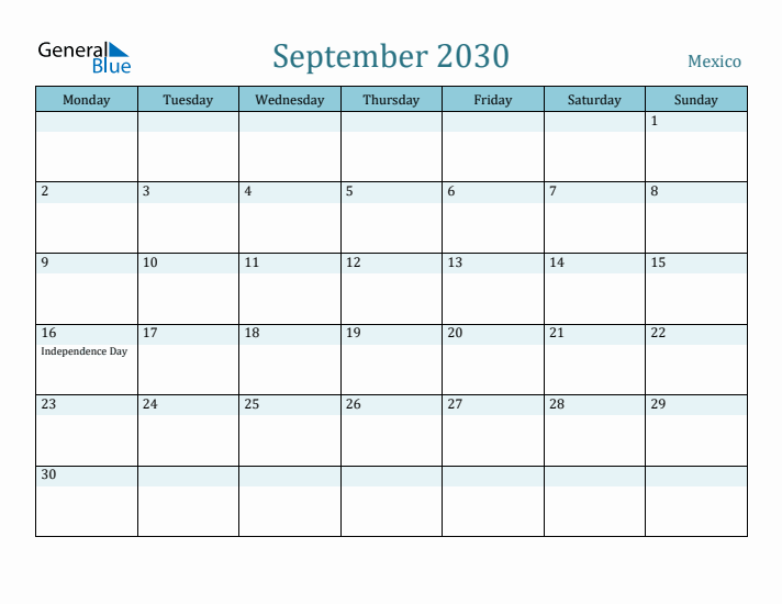 September 2030 Calendar with Holidays