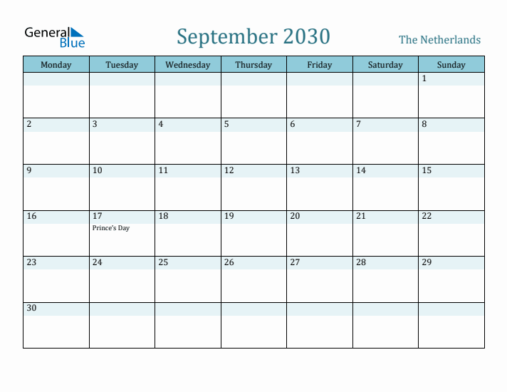 September 2030 Calendar with Holidays