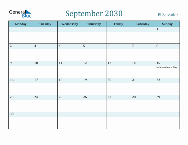 September 2030 Calendar with Holidays