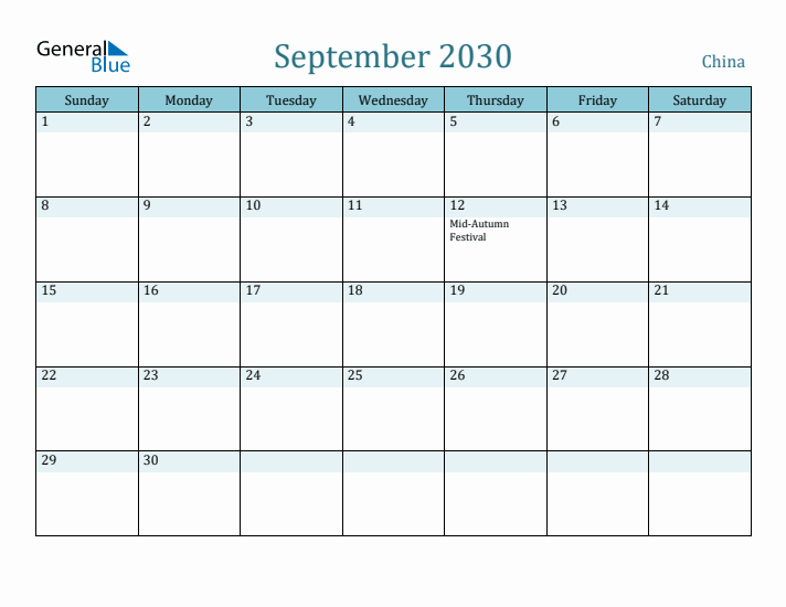 September 2030 Calendar with Holidays