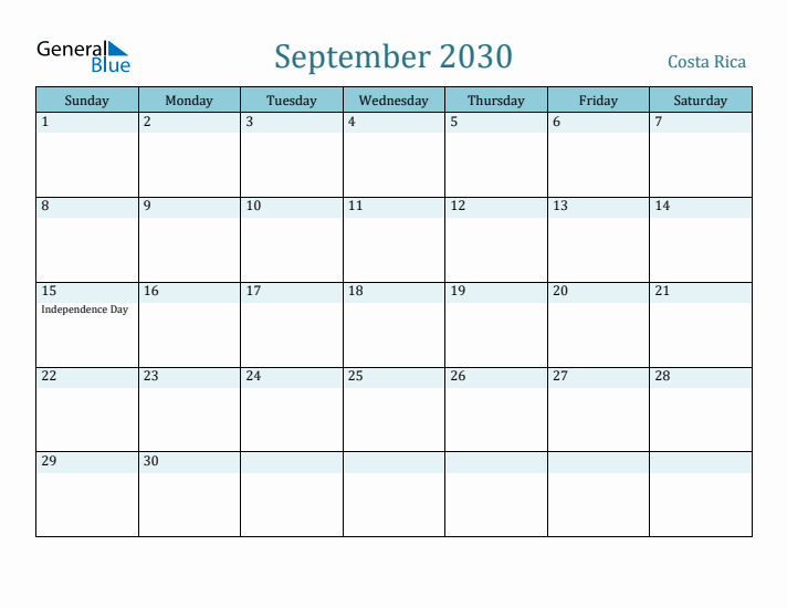 September 2030 Calendar with Holidays