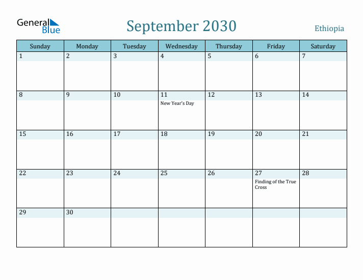 September 2030 Calendar with Holidays