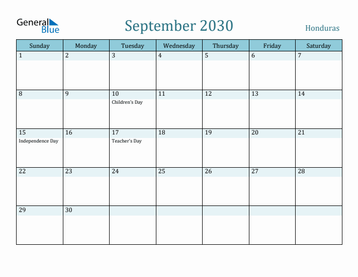 September 2030 Calendar with Holidays