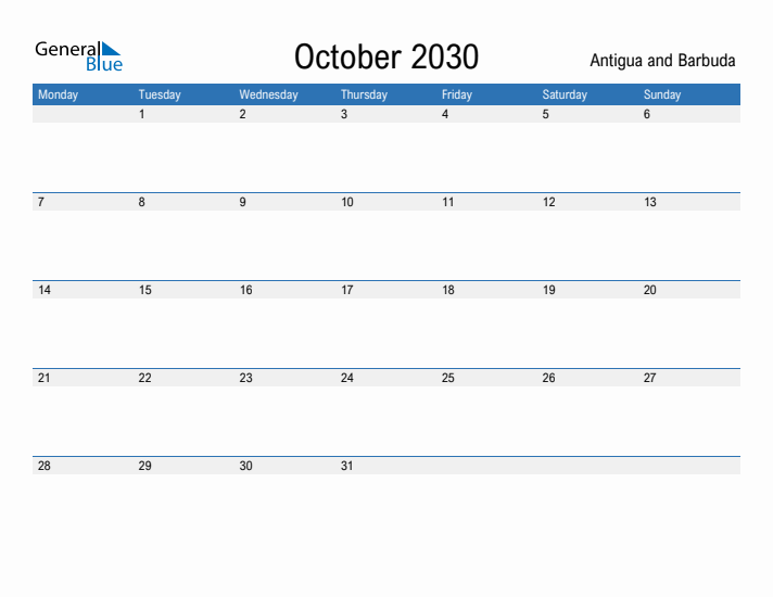 Fillable October 2030 Calendar