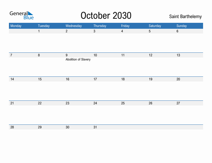 Fillable October 2030 Calendar