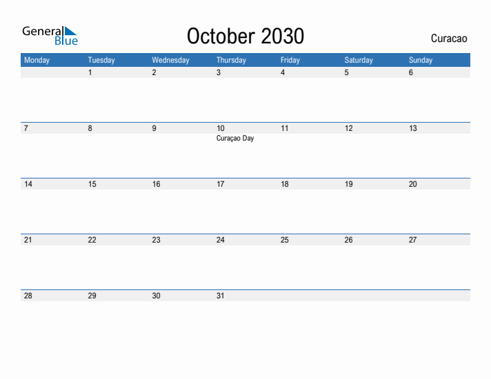 Fillable October 2030 Calendar