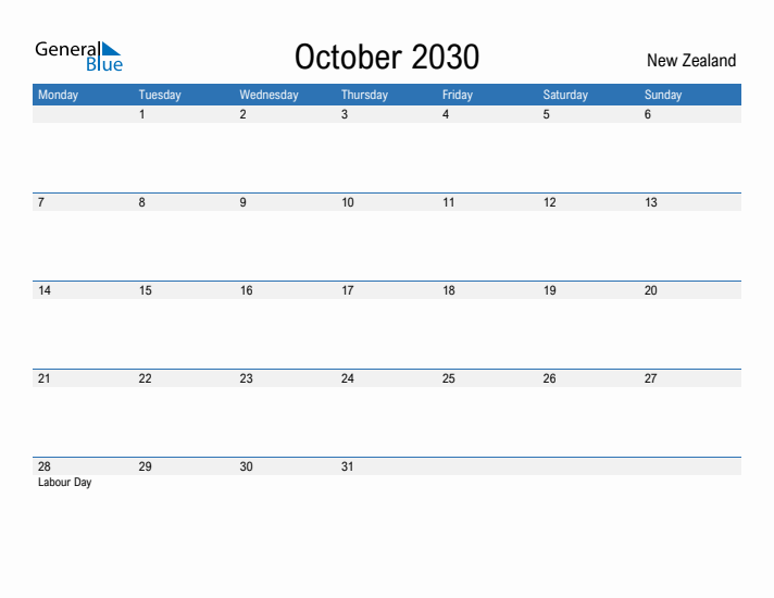 Fillable October 2030 Calendar