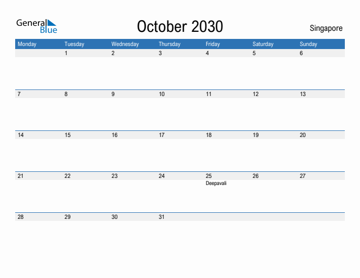 Fillable October 2030 Calendar