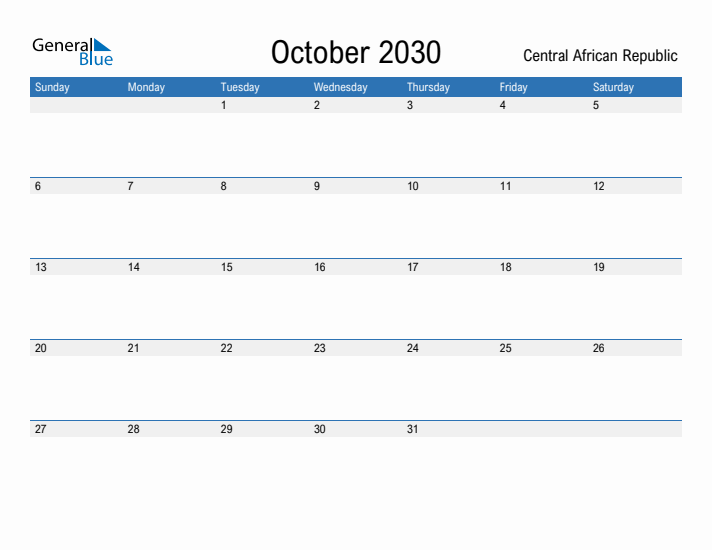 Fillable October 2030 Calendar